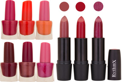 

Rythmx NEW NEON IMPORTANT NAIL POLISHES AND BLACK LIPSTICKS COMBO 041(Set of 9)