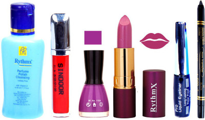

Rythmx Lipstick ,Remover, Sindoor, Nail Polish,EyeLiner,Black Kajal, Makeup kit Combo 12116(Set of 6)