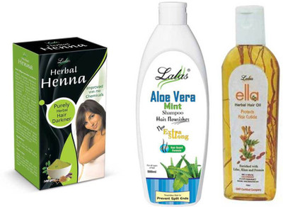 

Lalas Aloevera Mint Shampoo,Ella Herbal HairOil and Herbal Henna(Set of 3)