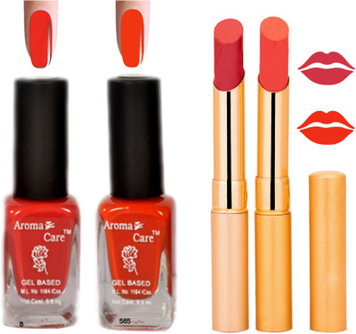 

Aroma Care Black Cap Nail Polish RHYTHM Orange Lipstick Combo 102(Set of 4)