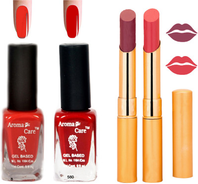 

Aroma Care Black Cap Nail Polish RHYTHM Orange Lipstick Combo 078(Set of 4)