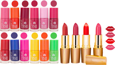 

Aroma Care 12 Piece Vibrant Color Nail Polish Combo Set With 4 Rythm Creamy Matte Lipstick Combo 186(Set of 16)