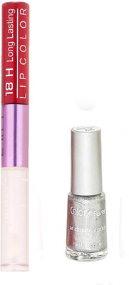 

Color Fever Long Lasting 4741615 Red Lipstick+Silver Nail Polish(Set of 2)