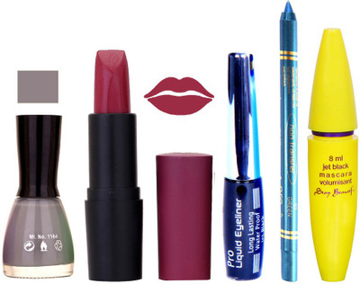 

Rythmx Lipstick, Nail Polish, Eyeliner,Turqoise Blue Kajal Makeup Combo Kit 1294(Set of 5)