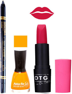 

Fashion Bar Nail Polish , OTG Lipstick , Black Kajal Combo 44(Set of 3)