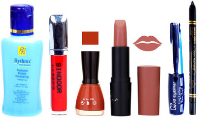 

Rythmx Remover, OTG Lipstick, Sindoor, Nail Polish,EyeLiner, Remover,Black Kajal, Makeup kit Combo 10084(Set of 6)