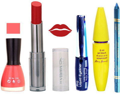 

Rythmx Lipstick, Nail Polish, Kajal, Eyeliner, Mascara, Sindoor, Nail Polish Remover Makeup kit Combo offer Pack of 7(Set of 7)