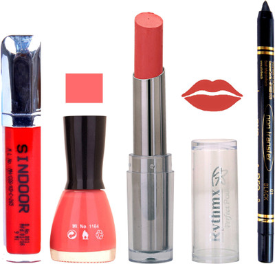 

Rythmx Lipstick Sindoor,Nail Polish,Black Kajal Makeup Pack Combo 622(Set of 4)
