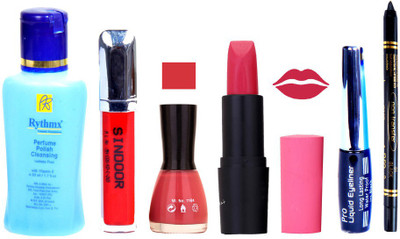 

Rythmx Remover, OTG Lipstick, Sindoor, Nail Polish,EyeLiner, Remover,Black Kajal, Makeup kit Combo 10103(Set of 6)