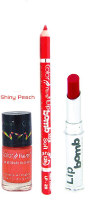 

Color Fever Red Lip Bomb Lipstick + Lip Liner+Nail Polish Combo 240320177(Set of 3)