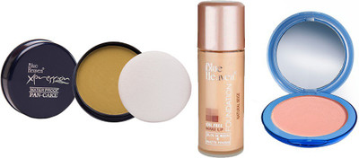 

Blue Heaven Xpression Pan Cake (71), Oil Free Foundation (Natural Beige) & Silk On Face Compact (SKIN) Combo.(Set of 3)