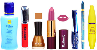 

Rythmx Lipstick ,Polish Remover, Sindoor, Nail Polish,EyeLiner,Turqoise Blue Kajal, Mascara, Makeup kit Combo 14041(Set of 7)