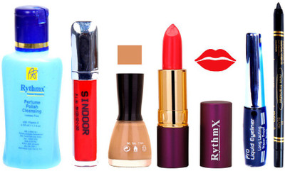 

Rythmx Lipstick ,Remover, Sindoor, Nail Polish,EyeLiner,Black Kajal, Makeup kit Combo 12119(Set of 6)