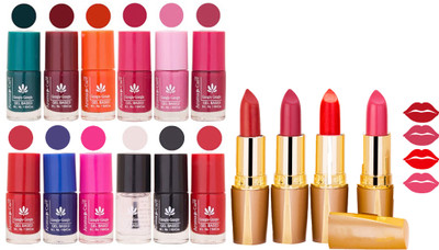 

Aroma Care 12 Piece Vibrant Color Nail Polish Combo Set With 4 Rythm Creamy Matte Lipstick Combo 175(Set of 16)