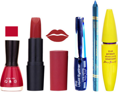 Rythmx Lipstick, Nail Polish, Eyeliner,Turqoise Blue Kajal Makeup Combo Kit 1272(Set of 5)