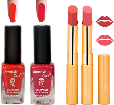 

Aroma Care Black Cap Nail Polish RHYTHM Orange Lipstick Combo 030(Set of 4)