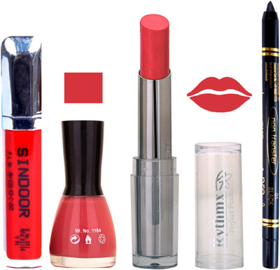 

Rythmx Lipstick Sindoor,Nail Polish,Black Kajal Makeup Pack Combo 633(Set of 4)