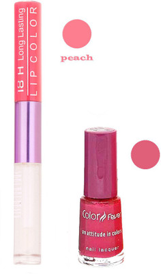 

Color Fever Long Lasting 207201629 Peach Lipstick+Red Nail Polish(Set of 2)