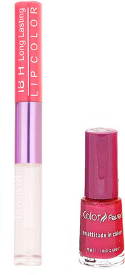 

Color Fever Long Lasting 4741629 Peach Lipstick+Red Nail Polish(Set of 2)