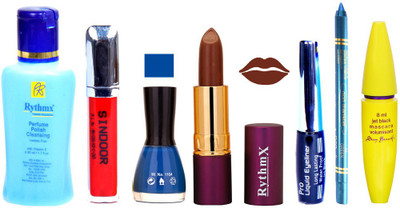 

Rythmx Lipstick ,Polish Remover, Sindoor, Nail Polish,EyeLiner,Turqoise Blue Kajal, Mascara, Makeup kit Combo 14009(Set of 7)