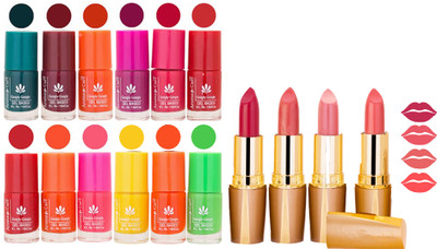 

Aroma Care 12 Piece Vibrant Color Nail Polish Combo Set With 4 Rythm Creamy Matte Lipstick Combo 116(Set of 16)