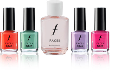 Faces Splash Nail Enamel Atomic Orange+Teal+Wild Mauve+Pink Flamenco+Nail Enamel Remover(Set of 5)