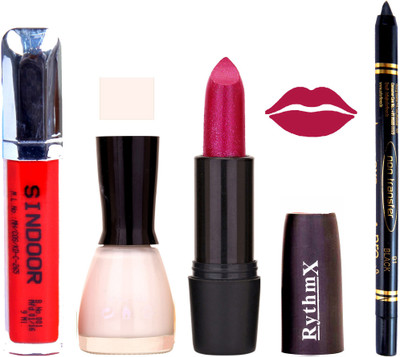 

Rythmx Shimmer Mazanta Lipstick White Nail Polish Non Transfer Black kajal Sindoor 188(Set of 4)