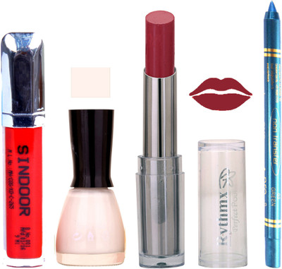 

Rythmx Lipstick Sindoor,Nail Polish,Turquois Blue Kajal Makeup Pack Combo 617(Set of 4)