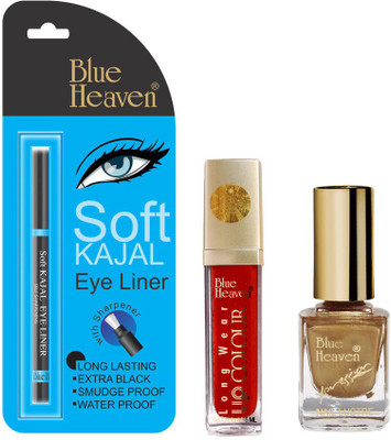 

Blue Heaven Long Wear Lip Color, Xpression Nail Paint & Bh Kajal Liner Combo.(Set of 3)