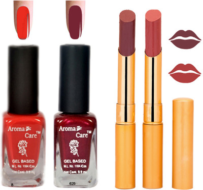 

Aroma Care Black Cap Nail Polish RHYTHM Mauve Lipstick Combo 064(Set of 4)