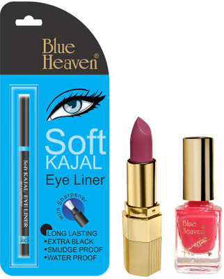 

Blue Heaven Lipstick P 074, Nail Paint 1000 & Kajal Liner Combo(Set of 3)