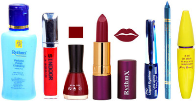 

Rythmx Lipstick ,Polish Remover, Sindoor, Nail Polish,EyeLiner,Turqoise Blue Kajal, Mascara, Makeup kit Combo 14021(Set of 7)