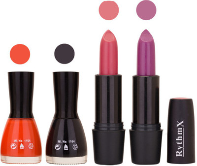 Rythmx FB NAIL POLISHES BLACK LIPSTICKS IMPORTANT COMBO 34(Set of 4)
