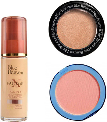 

Blue Heaven X Factor Foundation (Natural), Silk On Face Compact (Pink) & Diamond Blush on 505(Set of 3)