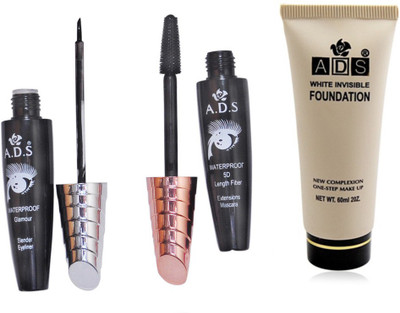 

ADS Waterproof Eyeliner / Mascara / White Invisible Foundation(Set of 3)