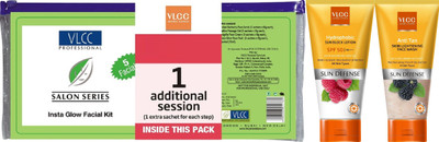 

VLCC Instaglow Facial Kit (Offer: 5+1) + Hydrophobic Sun Block Lotion Spf 50 (Freebie) Anti Tan Skin Lightening Face Wash(Set of 3)