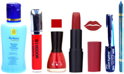 

Rythmx Remover, OTG Lipstick, Sindoor, Nail Polish,EyeLiner, Remover,Turqoise Blue Kajal, Makeup kit Combo 10045(Set of 6)