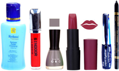 

Rythmx Remover, OTG Lipstick, Sindoor, Nail Polish,EyeLiner, Remover,Black Kajal, Makeup kit Combo 10107(Set of 6)