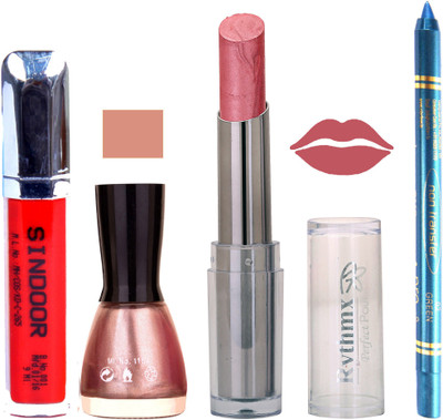 

Rythmx Lipstick Sindoor,Nail Polish,Turquois Blue Kajal Makeup Pack Combo 584(Set of 4)
