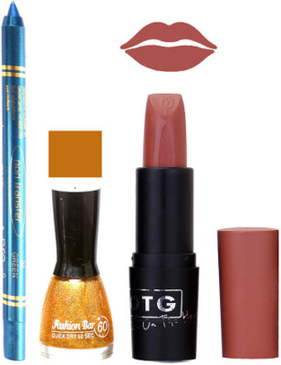 

Fashion Bar Nail Polish , otg Lipstick , Turquoise Blue Kajal Combo95(Set of 3)