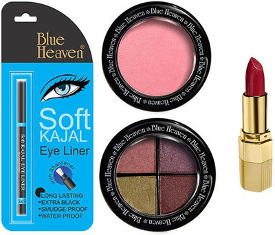 

Blue Heaven Lipstick , Kajal Liner, Eye Magic Eye Shadow & Diamond Blush On(Set of 4)