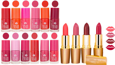 

Aroma Care 12 Piece Vibrant Color Nail Polish Combo Set With 4 Rythm Creamy Matte Lipstick Combo 88(Set of 16)