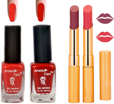 

Aroma Care Black Cap Nail Polish RHYTHM Orange Lipstick Combo 077(Set of 4)