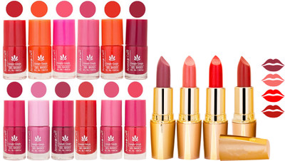 

Aroma Care 12 Piece Vibrant Color Nail Polish Combo Set With 4 Rythm Creamy Matte Lipstick Combo 50(Set of 16)