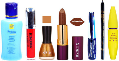 

Rythmx Lipstick ,Polish Remover, Sindoor, Nail Polish,EyeLiner,Black Kajal, Mascara, Makeup kit Combo 14102(Set of 7)