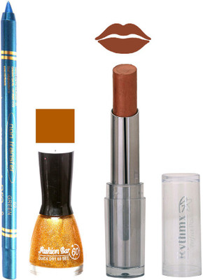Rythmx Lipstick , Nail Polish And Turquoise Blue Kajal Makeup Combo 1143(Set of 3)