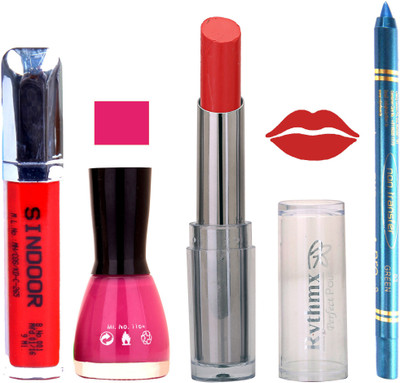 

Rythmx Lipstick Sindoor,Nail Polish,Turquois Blue Kajal Makeup Pack Combo 597(Set of 4)