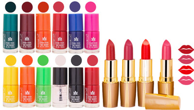 

Aroma Care 12 Piece Vibrant Color Nail Polish Combo Set With 4 Rythm Creamy Matte Lipstick Combo 176(Set of 16)