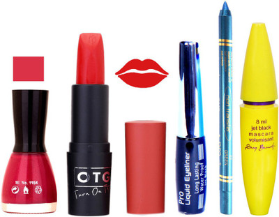 

Rythmx Lipstick, Nail Polish, Eyeliner,Turqoise Blue Kajal Makeup Combo Kit 1283(Set of 5)