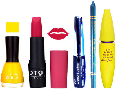 

Rythmx Lipstick, Nail Polish, Eyeliner,Turqoise Blue Kajal Makeup Combo Kit 1245(Set of 5)